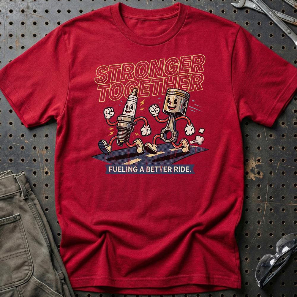 Stronger Together - Oldschool Mascot Engine Parts T-Shirt-Beklædning-Garage Culture-Rød-S-Garage Culture Shop- garage - man cave - merchandise