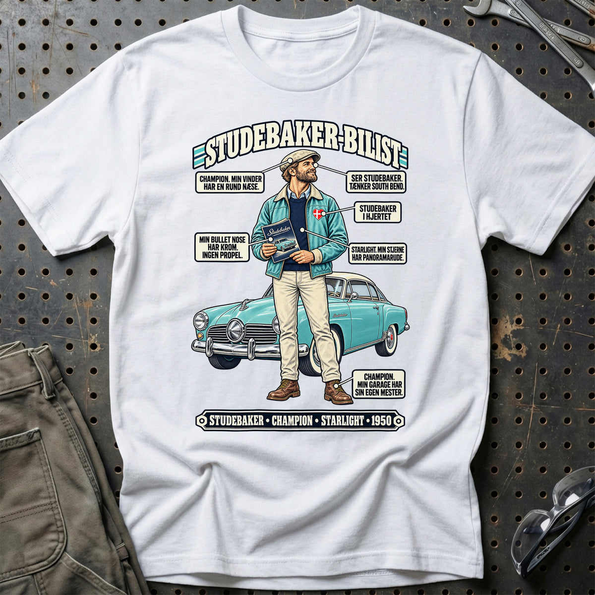 
Studebaker-Bilist T-Shirt – Hvid