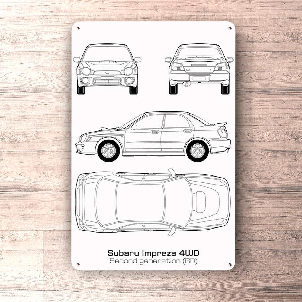Subaru Impreza 4Wd Gd Blueprint Skilte, Musemåtte, Dørmåtte-Blueprint-Subaru-Garage Culture Shop- garage - man cave - merchandise