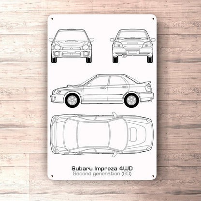 Subaru Impreza 4Wd Gd Blueprint Skilte, Musemåtte, Dørmåtte-Blueprint-Subaru-Garage Culture Shop- garage - man cave - merchandise