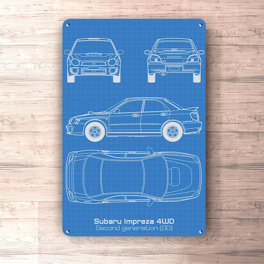 Subaru Impreza 4Wd Gd Blueprint Skilte, Musemåtte, Dørmåtte-Blueprint-Subaru-Garage Culture Shop- garage - man cave - merchandise