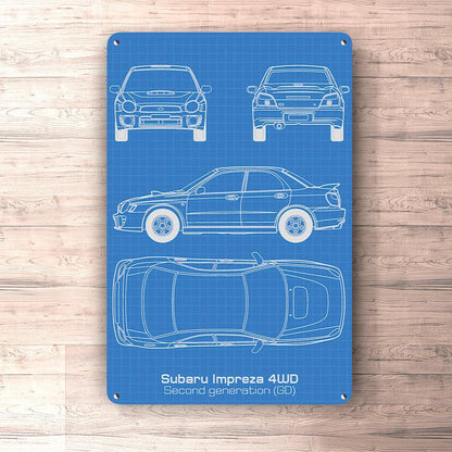 Subaru Impreza 4Wd Gd Blueprint Skilte, Musemåtte, Dørmåtte-Blueprint-Subaru-Garage Culture Shop- garage - man cave - merchandise