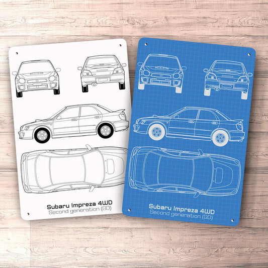 Subaru Impreza 4Wd Gd Blueprint Skilte, Musemåtte, Dørmåtte-Blueprint-Subaru-Garage Culture Shop- garage - man cave - merchandise