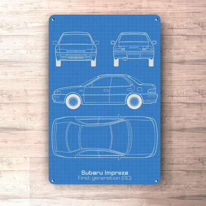 Subaru Impreza Gc Blueprint Skilte, Musemåtte, Dørmåtte , Plakat-Blueprint-Subaru-Garage Culture Shop- garage - man cave - merchandise
