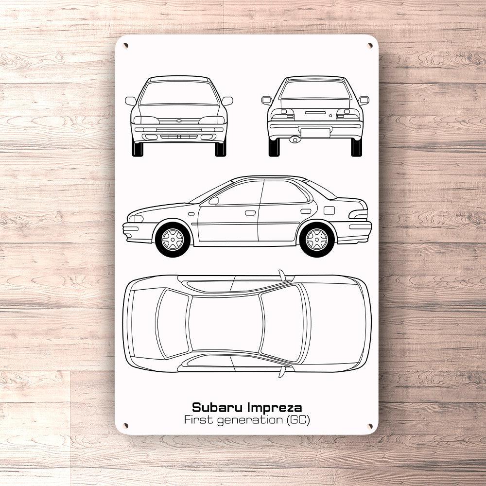 Subaru Impreza Gc Blueprint Skilte, Musemåtte, Dørmåtte-Blueprint-Subaru-Garage Culture Shop- garage - man cave - merchandise