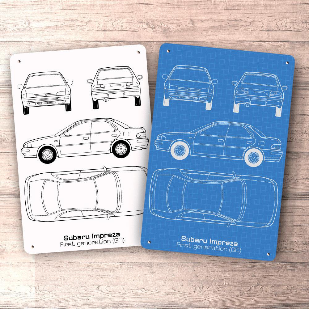 Subaru Impreza Gc Blueprint Skilte, Musemåtte, Dørmåtte-Blueprint-Subaru-Garage Culture Shop- garage - man cave - merchandise