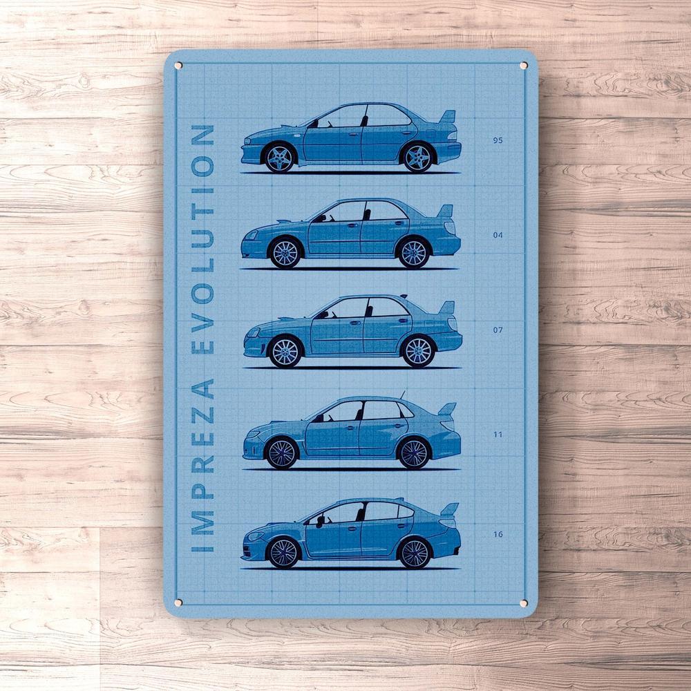 Subaru Impreza Generation Patent Blueprint Skilte, Musemåtte, Dørmåtte , Plakat-Blueprint-Subaru-Garage Culture Shop- garage - man cave - merchandise