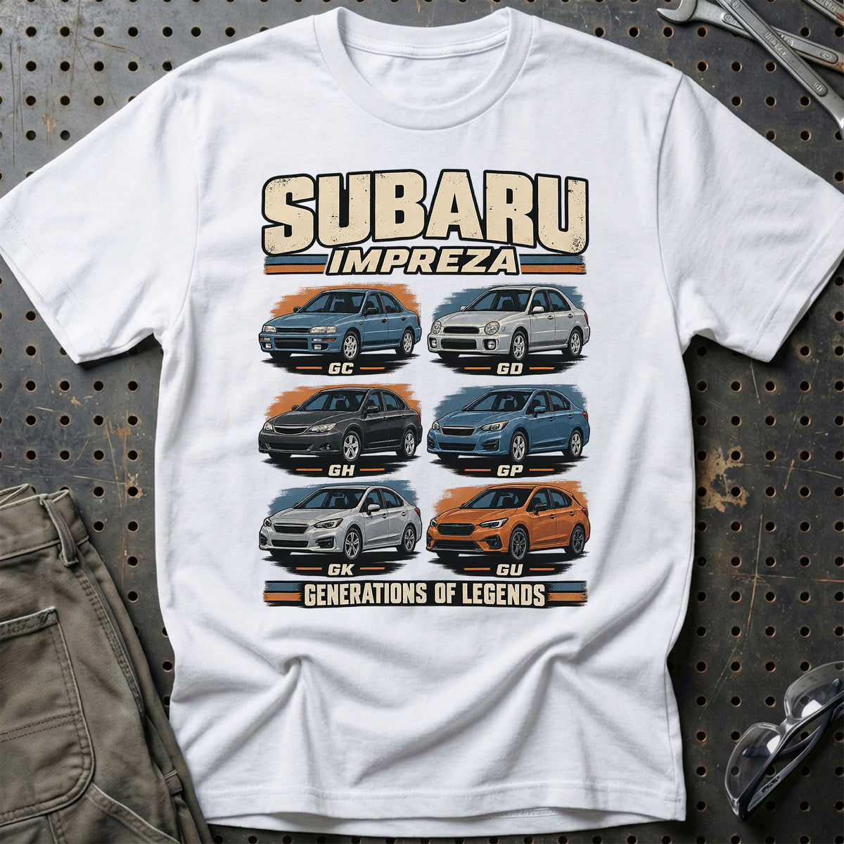 
Subaru Impreza – Generations of Legends T-Shirt – Hvid