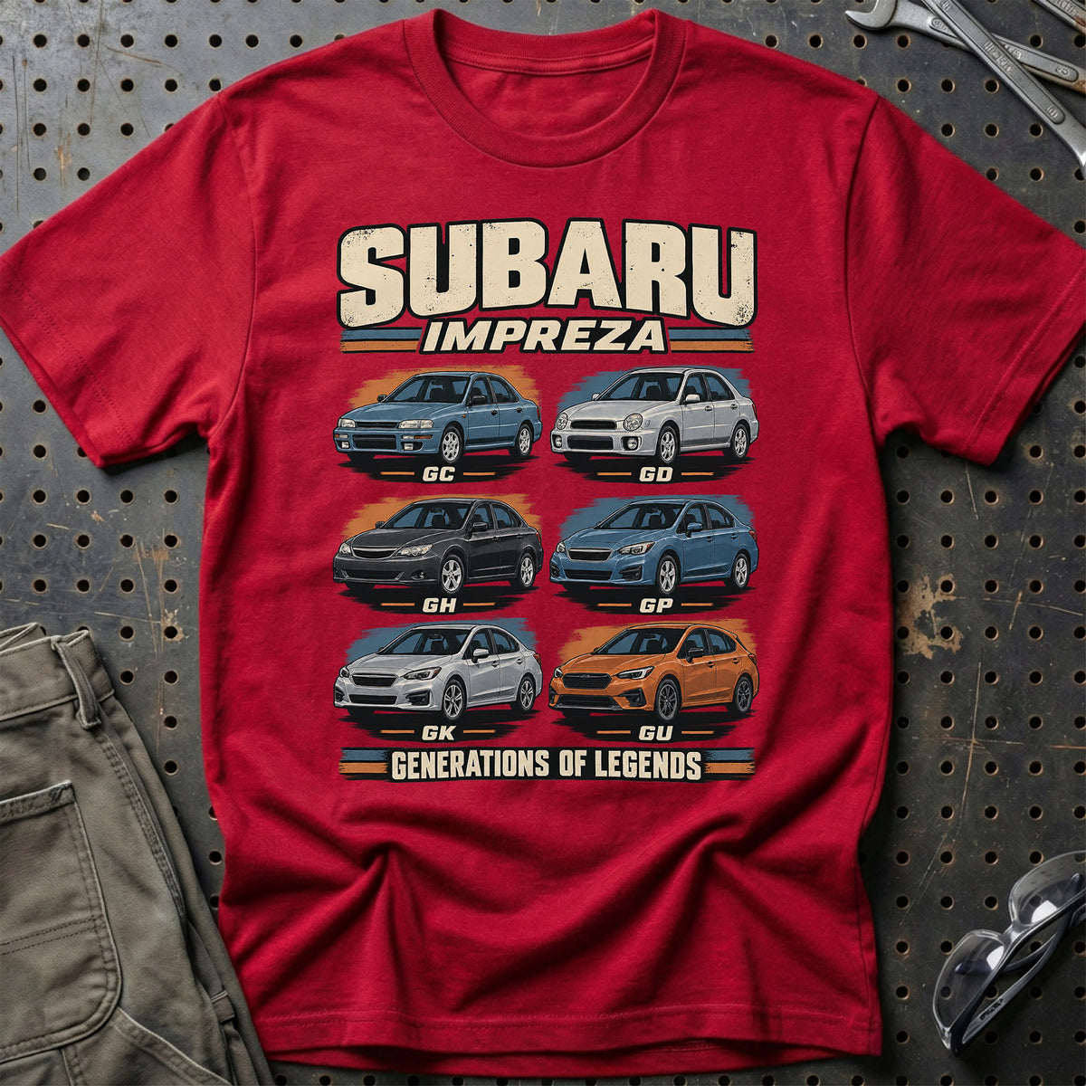 
Subaru Impreza – Generations of Legends T-Shirt – Rød