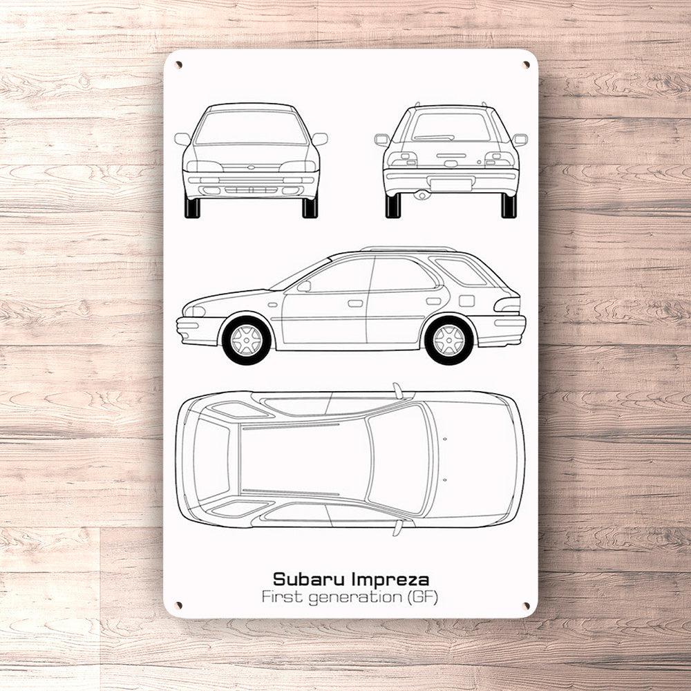 Subaru Impreza Gf Blueprint Skilte, Musemåtte, Dørmåtte-Blueprint-Subaru-Garage Culture Shop- garage - man cave - merchandise
