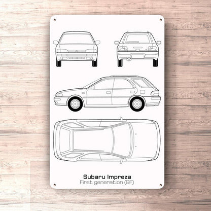 Subaru Impreza Gf Blueprint Skilte, Musemåtte, Dørmåtte-Blueprint-Subaru-Garage Culture Shop- garage - man cave - merchandise