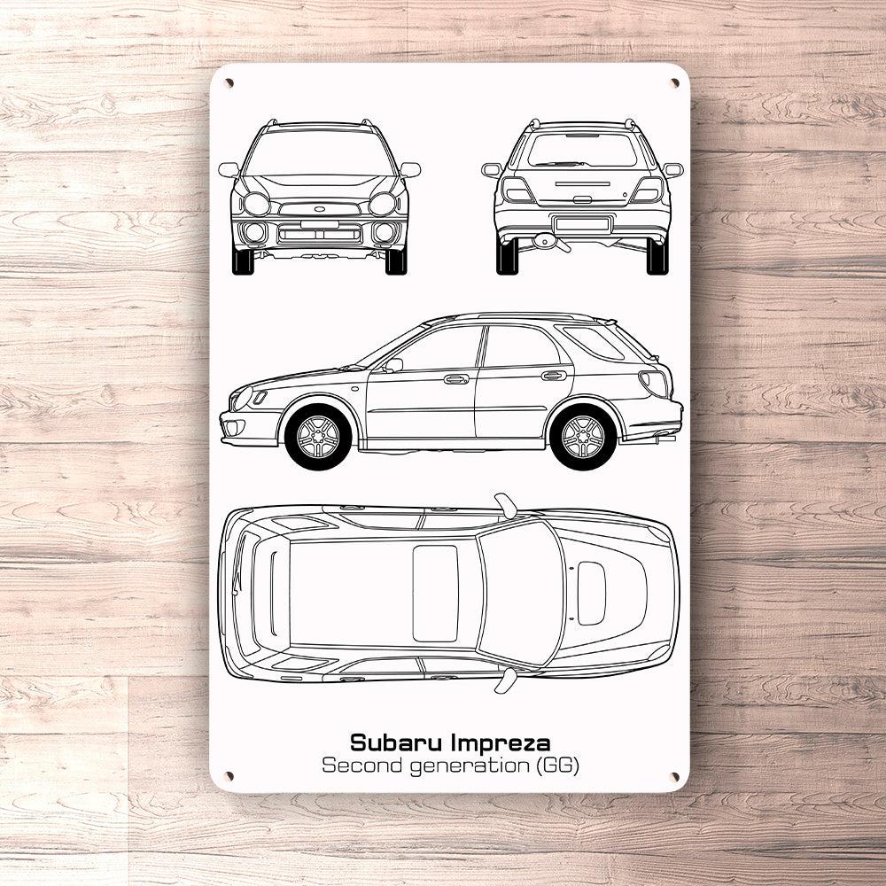 Subaru Impreza Gg Blueprint Skilte, Musemåtte, Dørmåtte-Blueprint-Subaru-Garage Culture Shop- garage - man cave - merchandise