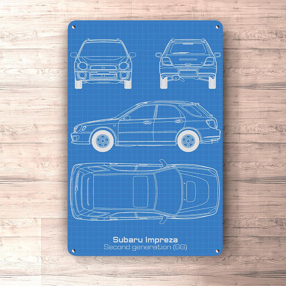 Subaru Impreza Gg Blueprint Skilte, Musemåtte, Dørmåtte-Blueprint-Subaru-Garage Culture Shop- garage - man cave - merchandise