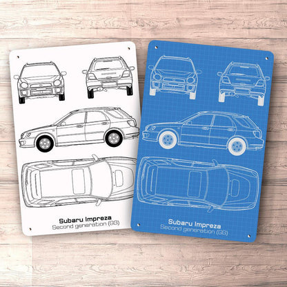 Subaru Impreza Gg Blueprint Skilte, Musemåtte, Dørmåtte-Blueprint-Subaru-Garage Culture Shop- garage - man cave - merchandise