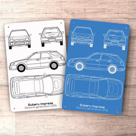 Subaru Impreza Gg Blueprint Skilte, Musemåtte, Dørmåtte-Blueprint-Subaru-Garage Culture Shop- garage - man cave - merchandise