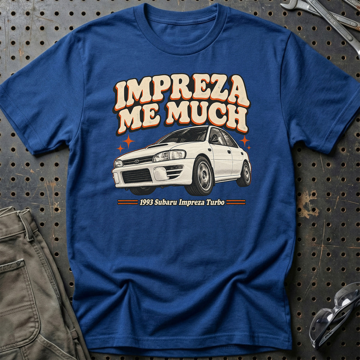 
Subaru Impreza Turbo 1993 – Impreza Me Much T-Shirt – Blå Royal