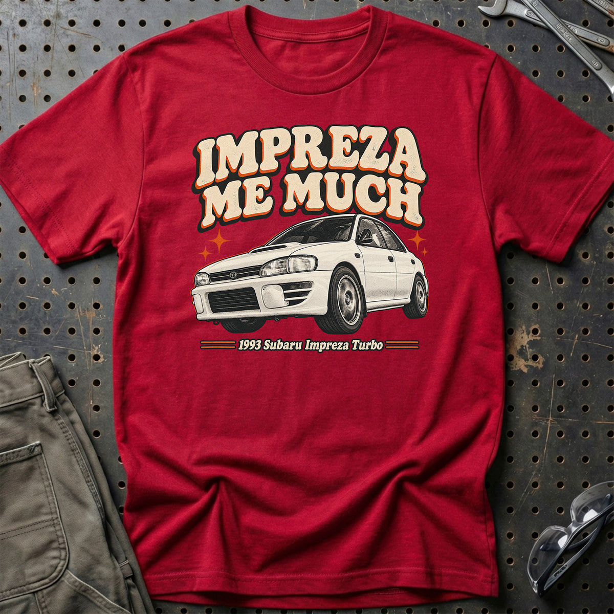 
Subaru Impreza Turbo 1993 – Impreza Me Much T-Shirt – Rød