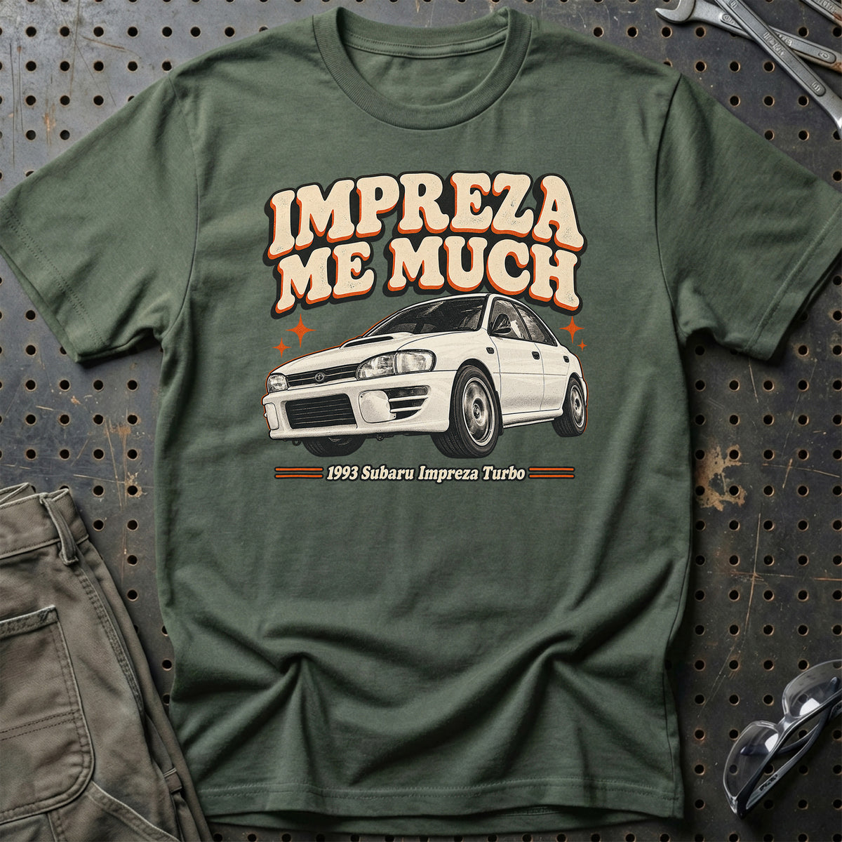 
Subaru Impreza Turbo 1993 – Impreza Me Much T-Shirt – Grøn Militær