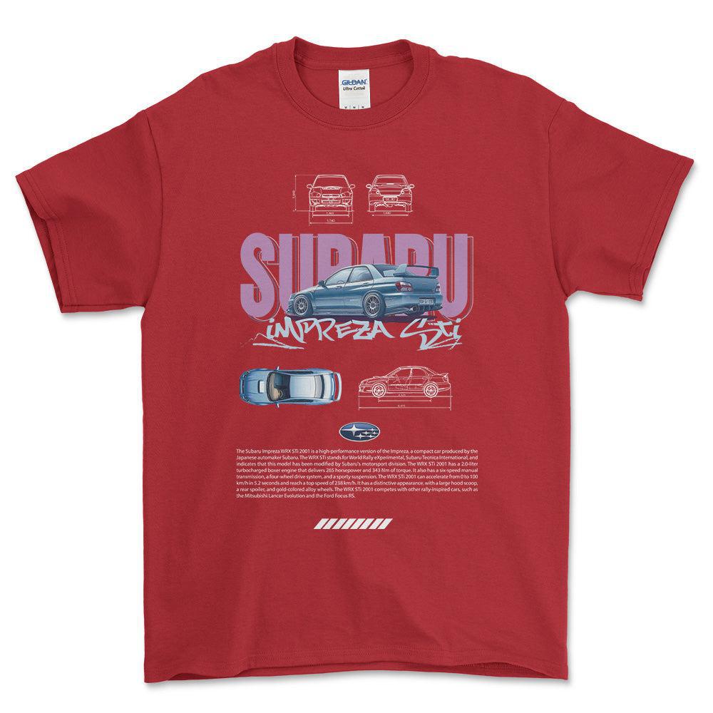 Subaru Impreza - Unisex T-Shirt-Beklædning-Subaru-Rød-S-Forside-Garage Culture Shop- garage - man cave - merchandise