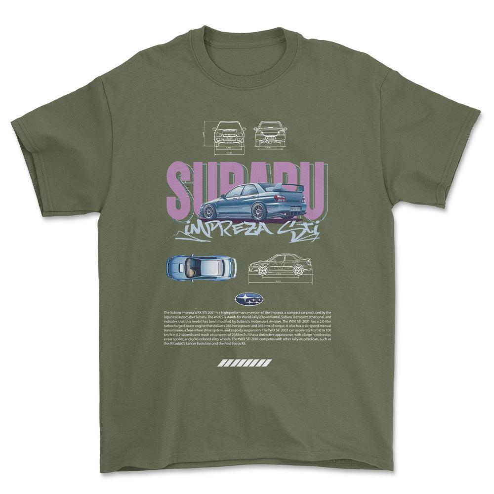 Subaru Impreza - Unisex T-Shirt-Beklædning-Subaru-Grøn Militær-S-Forside-Garage Culture Shop- garage - man cave - merchandise