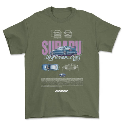 Subaru Impreza - Unisex T-Shirt-Beklædning-Subaru-Grøn Militær-S-Forside-Garage Culture Shop- garage - man cave - merchandise