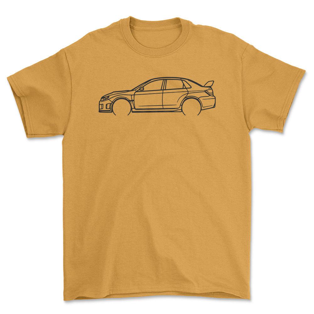 Subaru Impreza WRX STI 2004 Outline - Unisex T-Shirt-Beklædning-Subaru-Guld-S-Forside-Garage Culture Shop- garage - man cave - merchandise