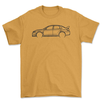 Subaru Impreza WRX STI 2004 Outline - Unisex T-Shirt-Beklædning-Subaru-Guld-S-Forside-Garage Culture Shop- garage - man cave - merchandise