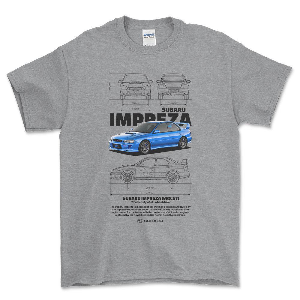 Subaru Impreza WRX STI - Unisex T-Shirt-Beklædning-Subaru-Grå Sport-S-Forside-Garage Culture Shop- garage - man cave - merchandise