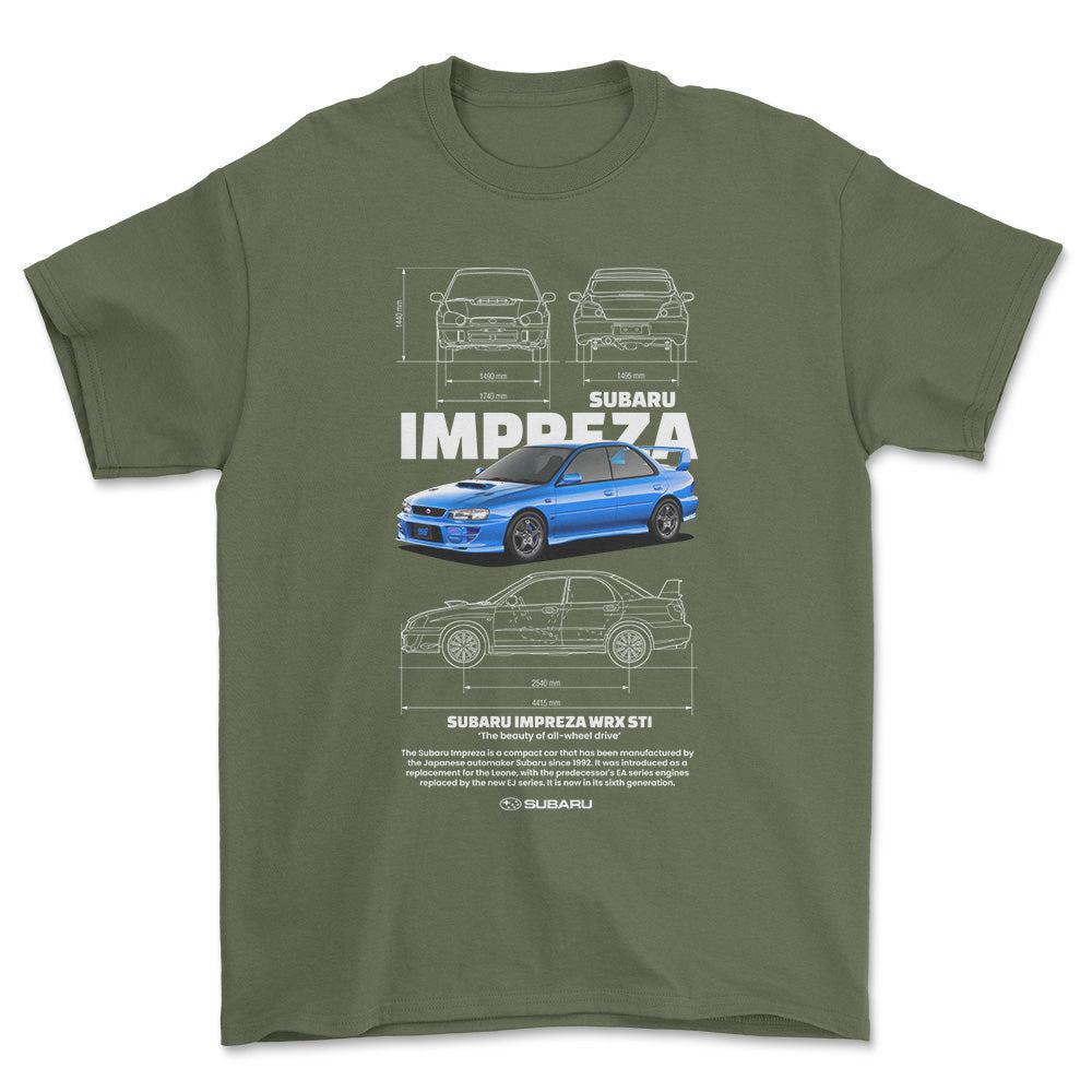 Subaru Impreza WRX STI - Unisex T-Shirt-Beklædning-Subaru-Grøn Militær-S-Forside-Garage Culture Shop- garage - man cave - merchandise