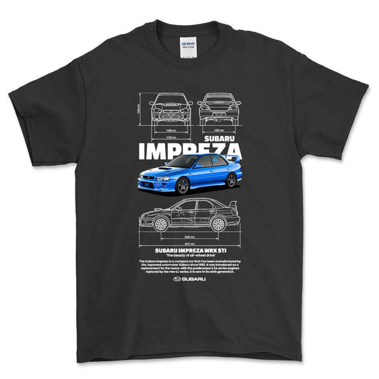 Subaru Impreza WRX STI - Unisex T-Shirt-Beklædning-Subaru-Sort-S-Forside-Garage Culture Shop- garage - man cave - merchandise