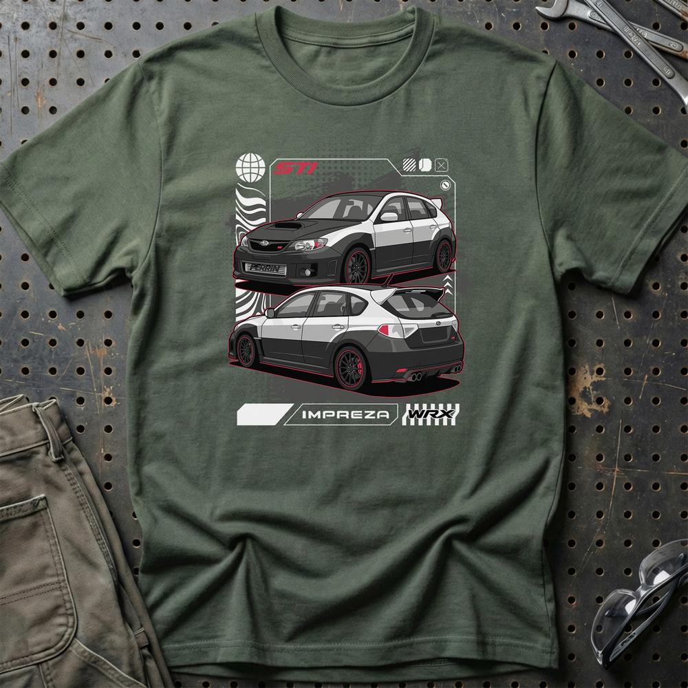 Subaru Impreza WRX STi Fast And Furios Cars - One Line Style Unisex T-Shirt-Beklædning-Subaru-Grøn Militær-S-Garage Culture Shop- garage - man cave - merchandise