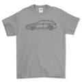 Subaru Impreza WRX Sti 5 Door 2011 (Updated Wheels) Outline - Unisex T-Shirt , Bomuld-Beklædning-Subaru-Grå Sport-S-Garage Culture Shop- garage - man cave - merchandise