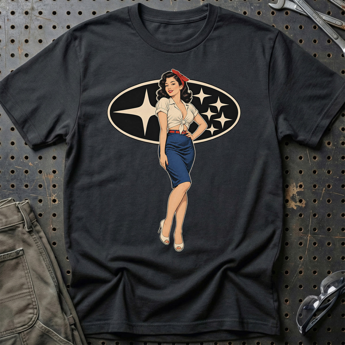 Subaru Retro Pinup T-Shirt – Sort