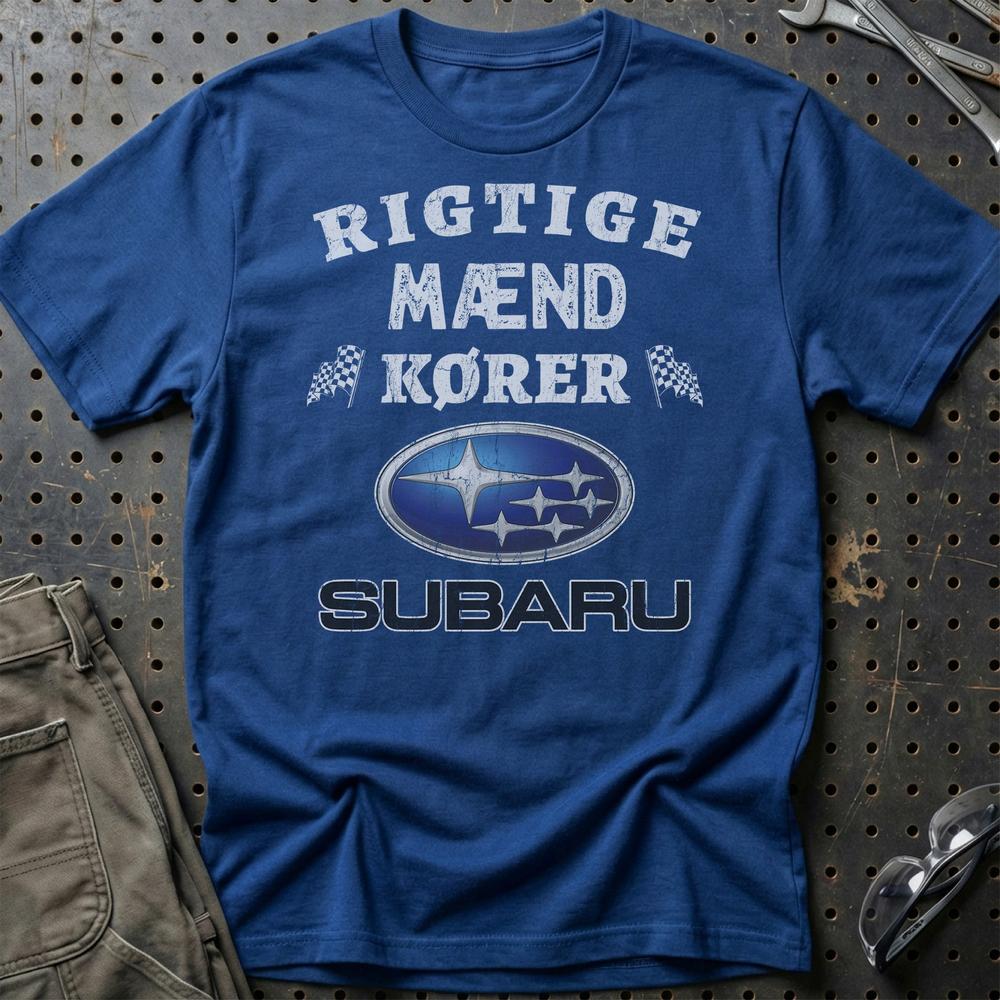 Subaru Rigtige Mænd Kører - Unisex T-Shirt , Bomuld-Beklædning-Subaru-Blå Royal-S-Garage Culture Shop- garage - man cave - merchandise