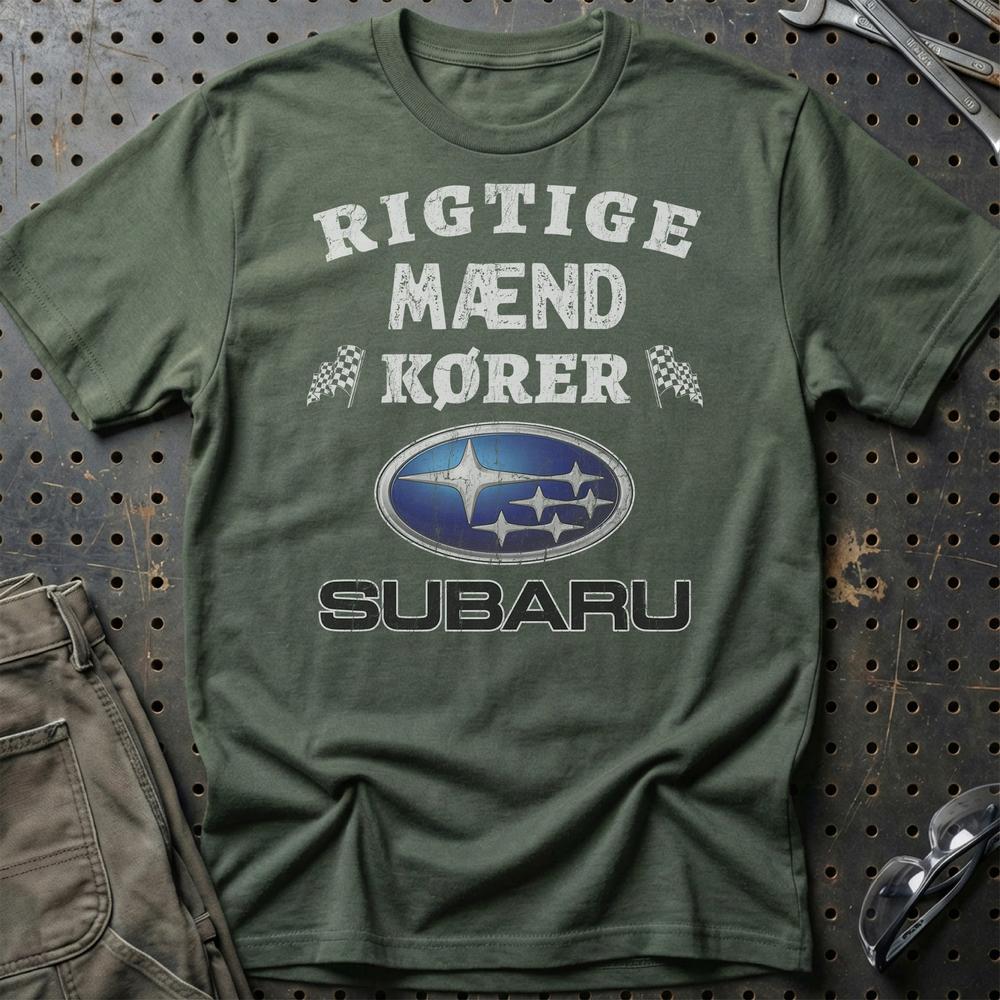 Subaru Rigtige Mænd Kører - Unisex T-Shirt , Bomuld-Beklædning-Subaru-Grøn Militær-S-Garage Culture Shop- garage - man cave - merchandise