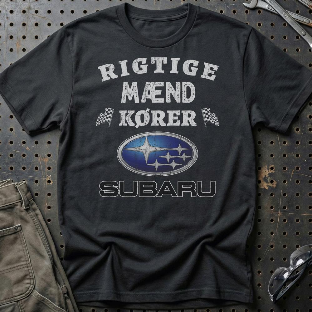 Subaru Rigtige Mænd Kører - Unisex T-Shirt , Bomuld-Beklædning-Subaru-Sort-S-Garage Culture Shop- garage - man cave - merchandise