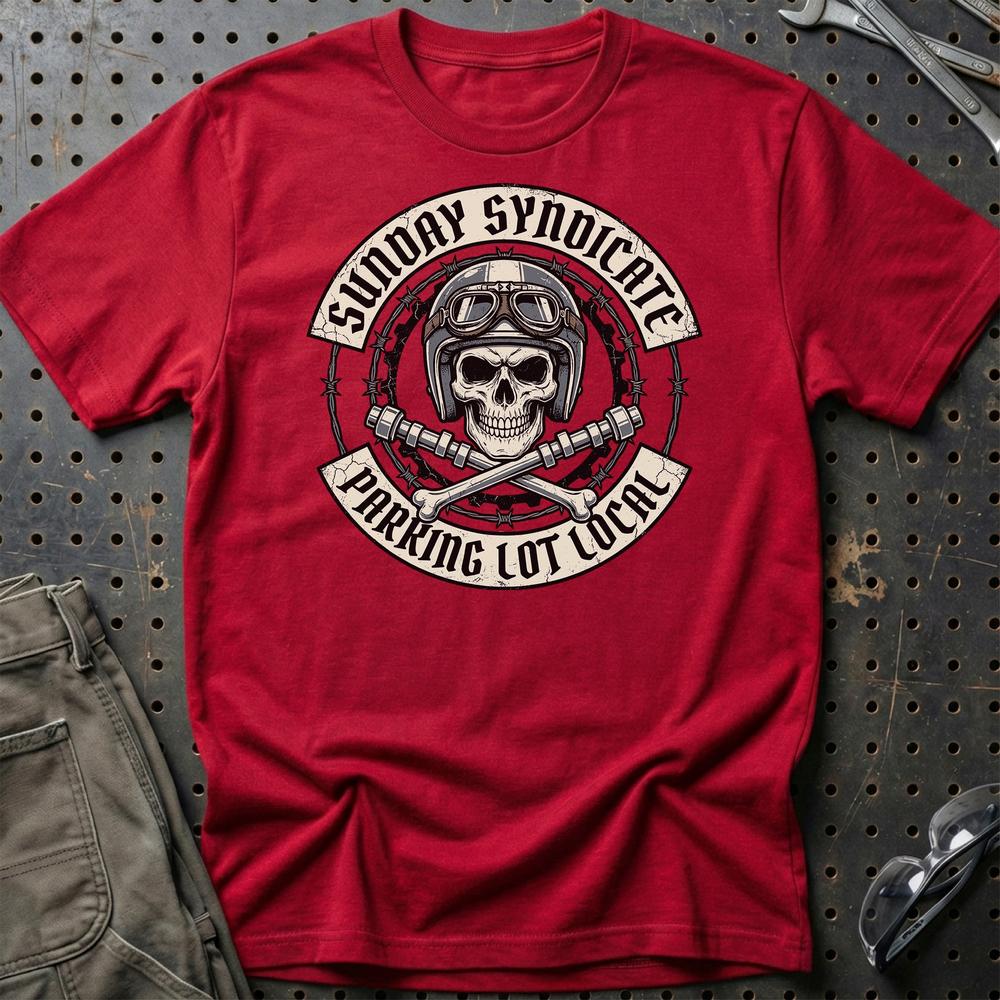 Sunday Syndicate Parking Lot Local T-Shirt-Beklædning-Garage Culture-Rød-S-Garage Culture Shop- garage - man cave - merchandise