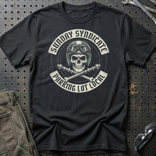 Sunday Syndicate Parking Lot Local - Unisex T-Shirt , Bomuld-Beklædning-Garage Culture-Sort-S-Garage Culture Shop- garage - man cave - merchandise