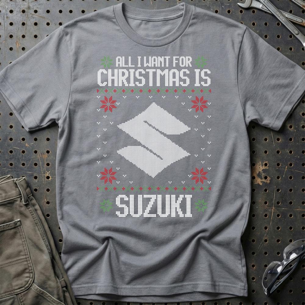 Suzuki - All I Want For Christmas T-Shirt-Beklædning-Suzuki-Grå Sport-S-Garage Culture Shop- garage - man cave - merchandise