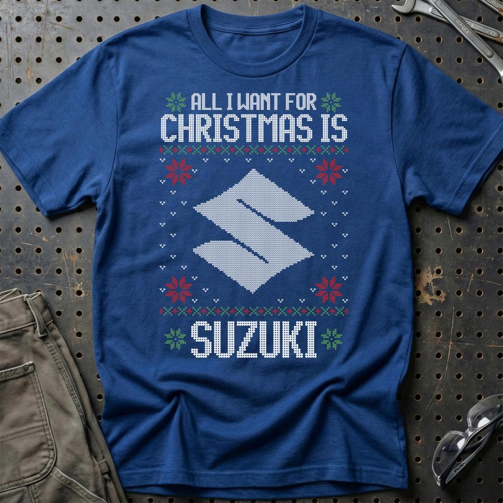 Suzuki - All I Want For Christmas T-Shirt-Beklædning-Suzuki-Blå Royal-S-Garage Culture Shop- garage - man cave - merchandise