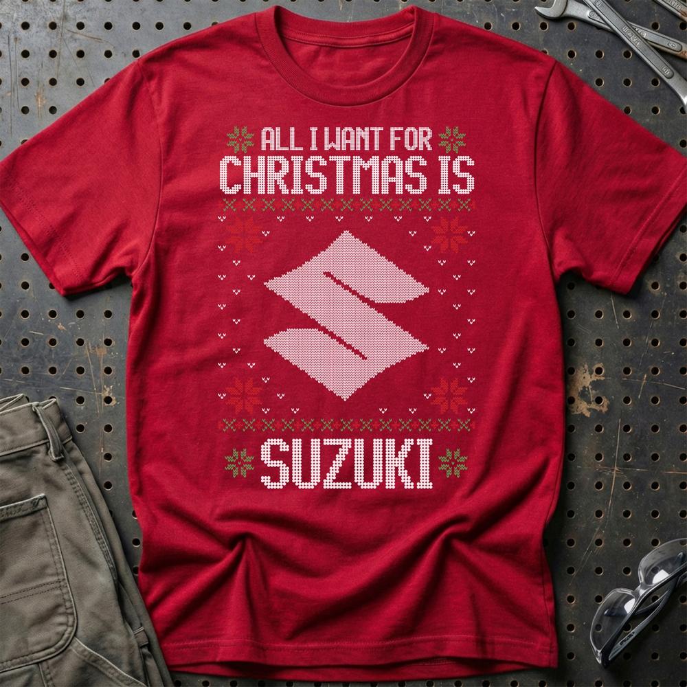 Suzuki - All I Want For Christmas T-Shirt-Beklædning-Suzuki-Rød-S-Garage Culture Shop- garage - man cave - merchandise
