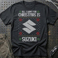 Suzuki - All I Want For Christmas T-Shirt-Beklædning-Suzuki-Sort-S-Garage Culture Shop- garage - man cave - merchandise