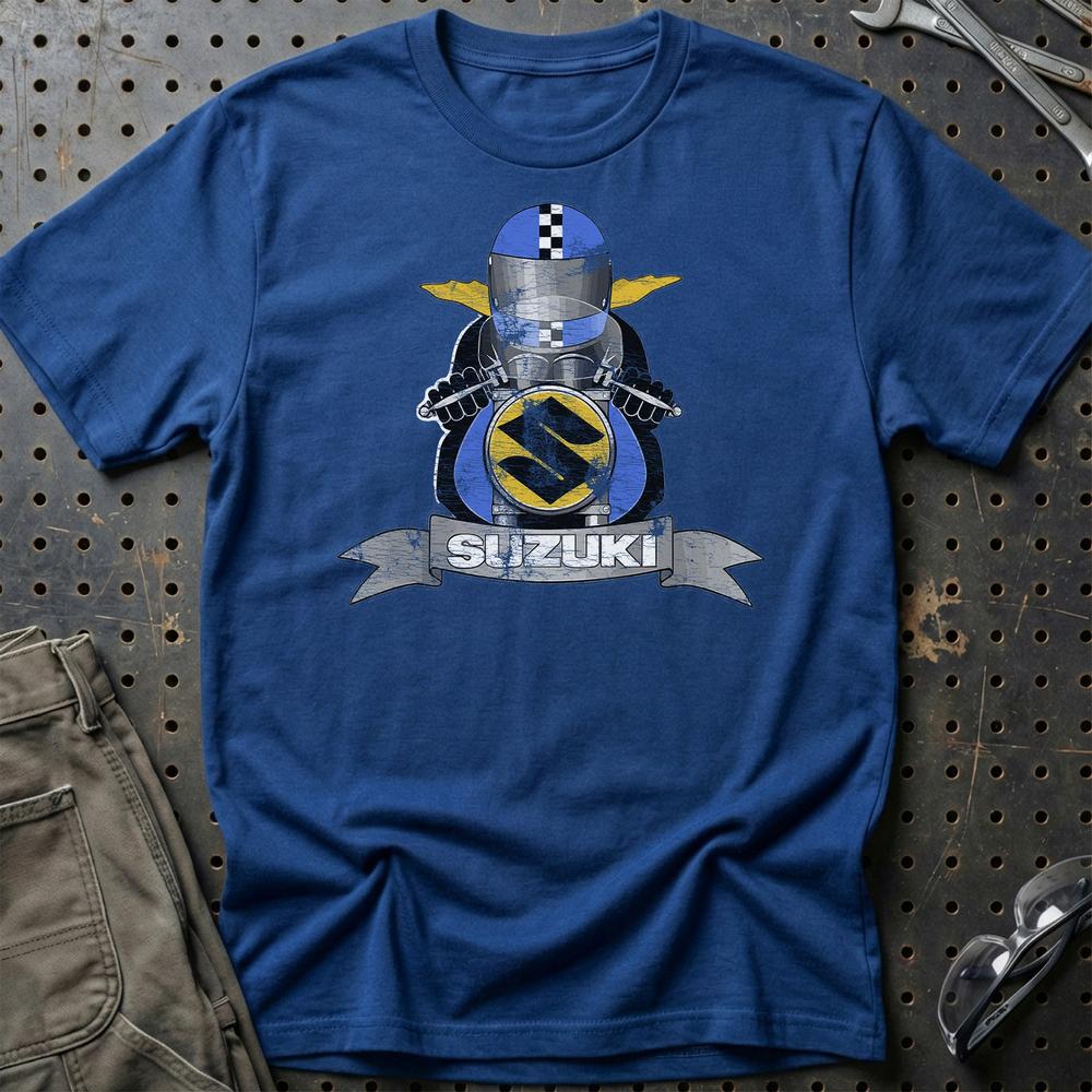 Suzuki Biker Vintage Style T-Shirt-Beklædning-Suzuki-Blå Royal-S-Garage Culture Shop- garage - man cave - merchandise