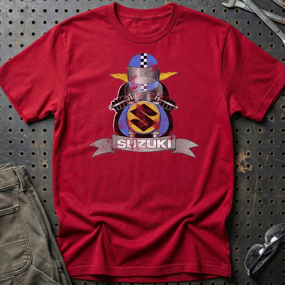 Suzuki Biker Vintage Style T-Shirt-Beklædning-Suzuki-Rød-S-Garage Culture Shop- garage - man cave - merchandise