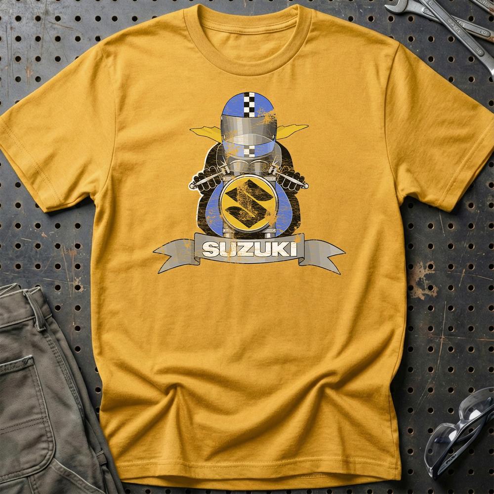 Suzuki Biker Vintage Style T-Shirt-Beklædning-Suzuki-Guld-S-Garage Culture Shop- garage - man cave - merchandise