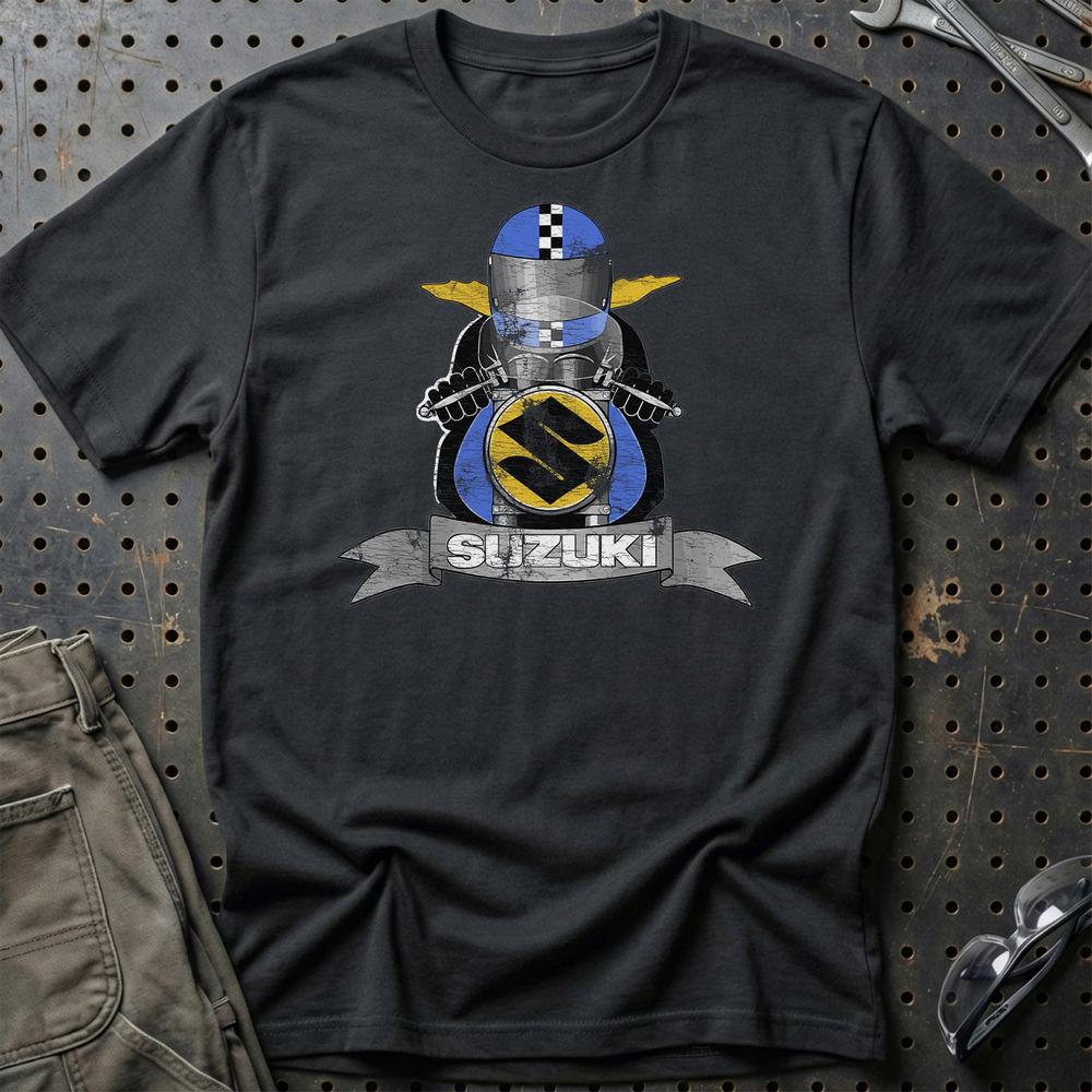 Suzuki Biker Vintage Style T-Shirt-Beklædning-Suzuki-Sort-S-Garage Culture Shop- garage - man cave - merchandise