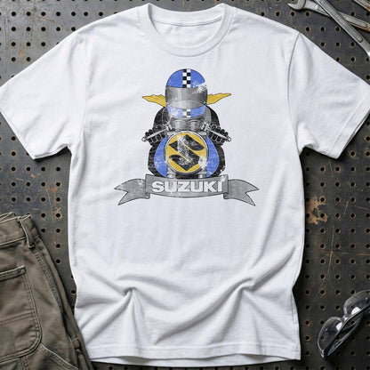 Suzuki Biker Vintage Style Unisex T-Shirt , Bomuld-Beklædning-Suzuki-Hvid-S-Garage Culture Shop- garage - man cave - merchandise