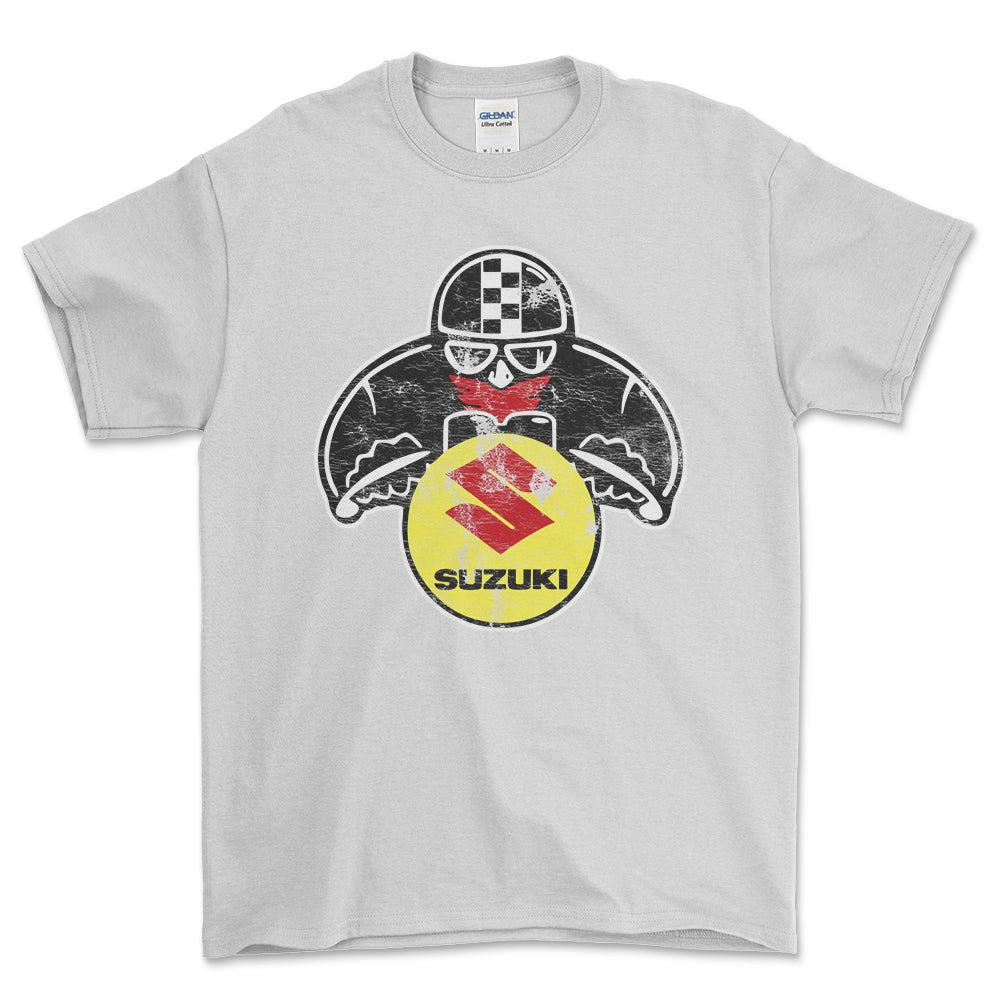 Suzuki Biker Vintage Style Unisex T-Shirt , Bomuld-Beklædning-Suzuki-Hvid-S-Forside-Garage Culture Shop- garage - man cave - merchandise