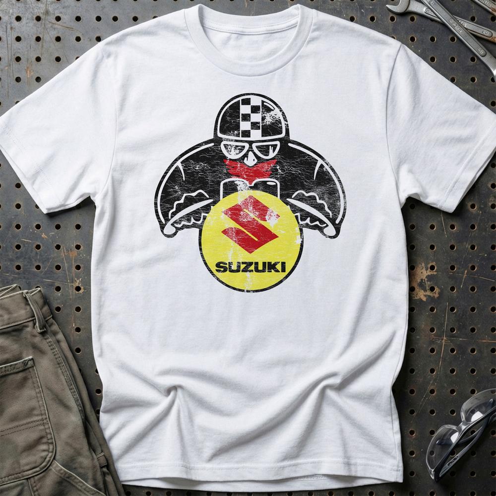 Suzuki Biker Vintage Style Unisex T-Shirt , Bomuld-Beklædning-Suzuki-Hvid-S-Garage Culture Shop- garage - man cave - merchandise