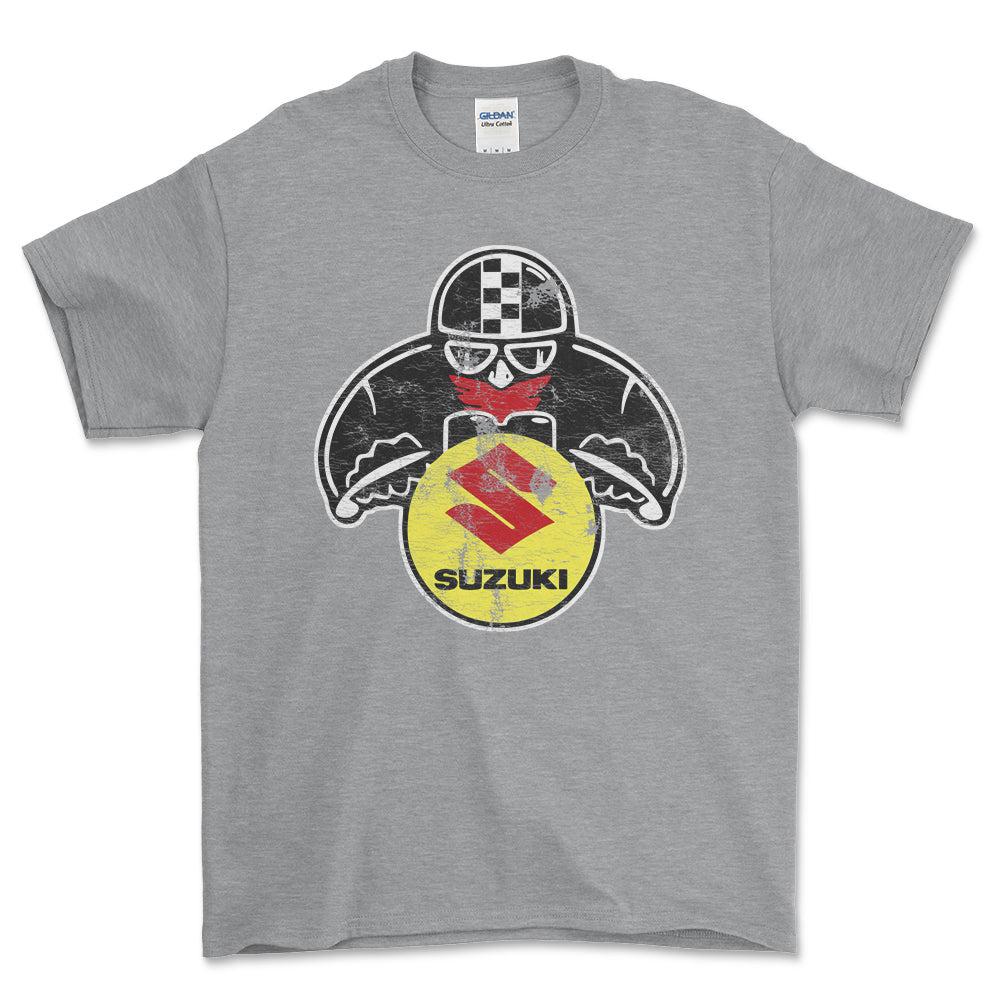 Suzuki Biker Vintage Style Unisex T-Shirt , Bomuld-Beklædning-Suzuki-Grå Sport-S-Forside-Garage Culture Shop- garage - man cave - merchandise